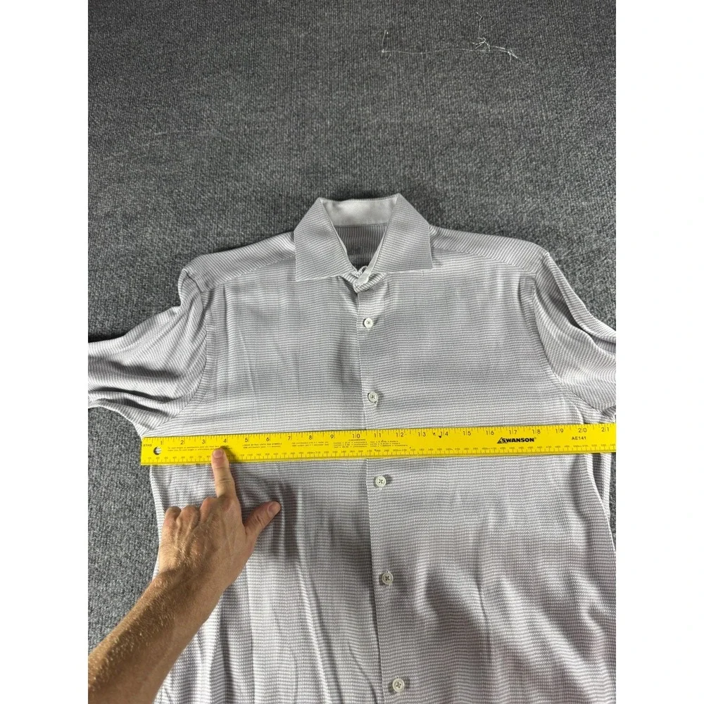 Bugatchi Uomo Mens 15.5 39 Gray Micro Check Cotton Dress Shirt Long Sleeve